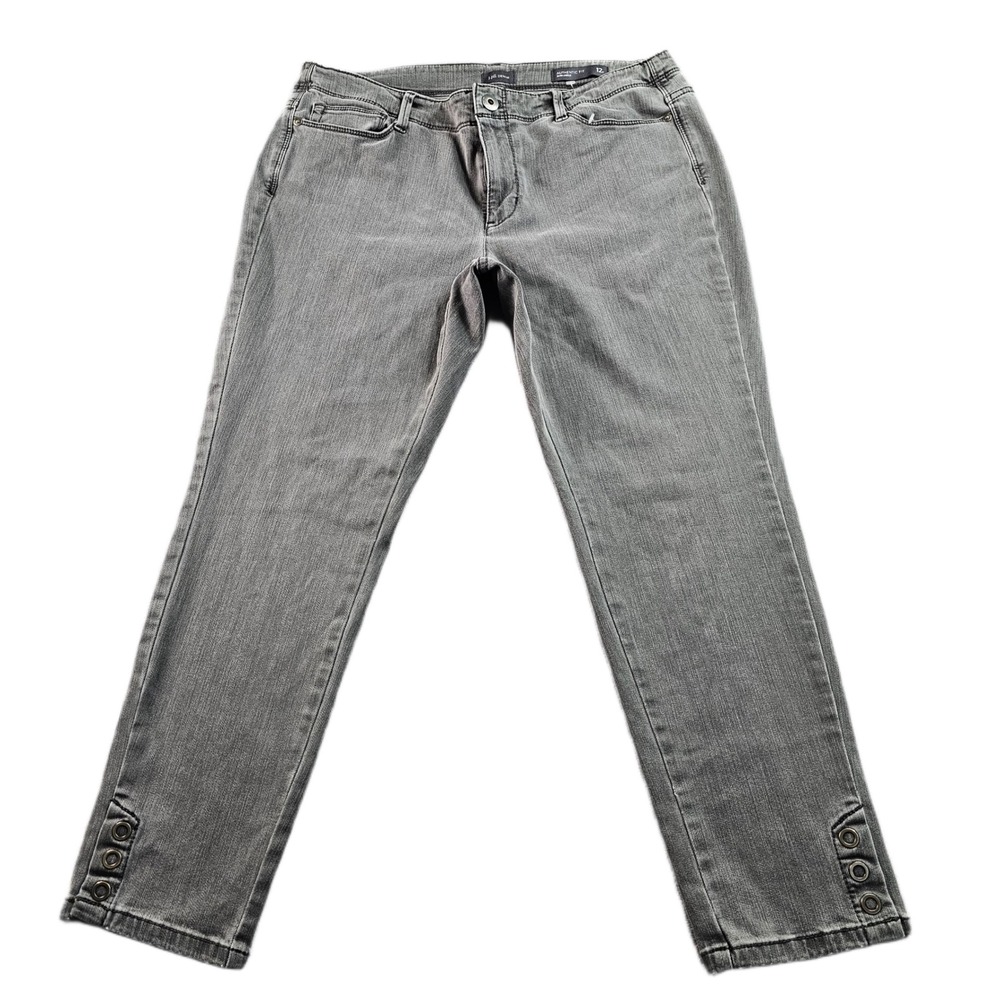J. Jill Denim Authentic Fit Slim Ankle Jeans Women's 12P Gray‎ Button Hem Grunge